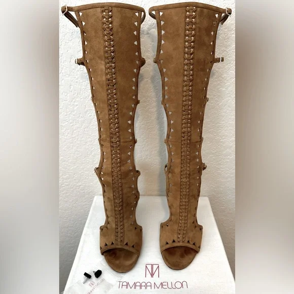 Tamara Mellon Suede Cutout Accent Gladiator Sandals - Brown  Tamara Mellon Brown Suede Gladiator Sandals main image 2